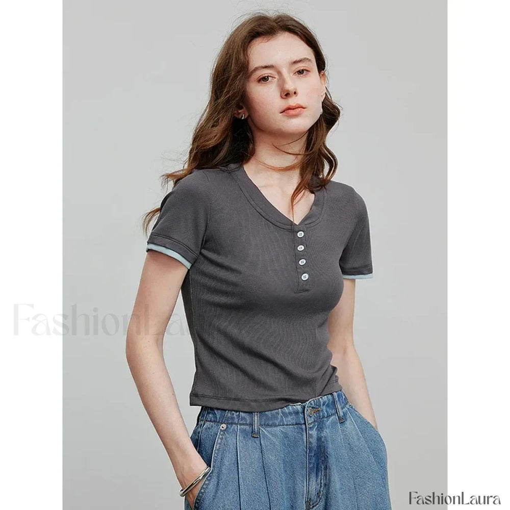 Spring New Short Sleeve Casual T Shirt Dark Gray / S