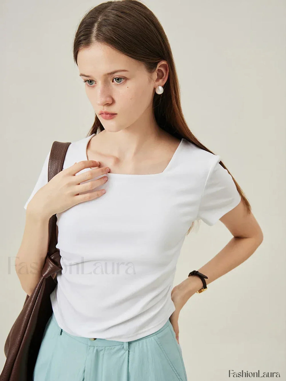 Square Collar Casual Elegant T Shirt