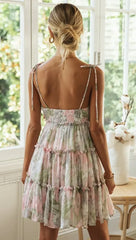 Square Collar Suspender Floral Dress