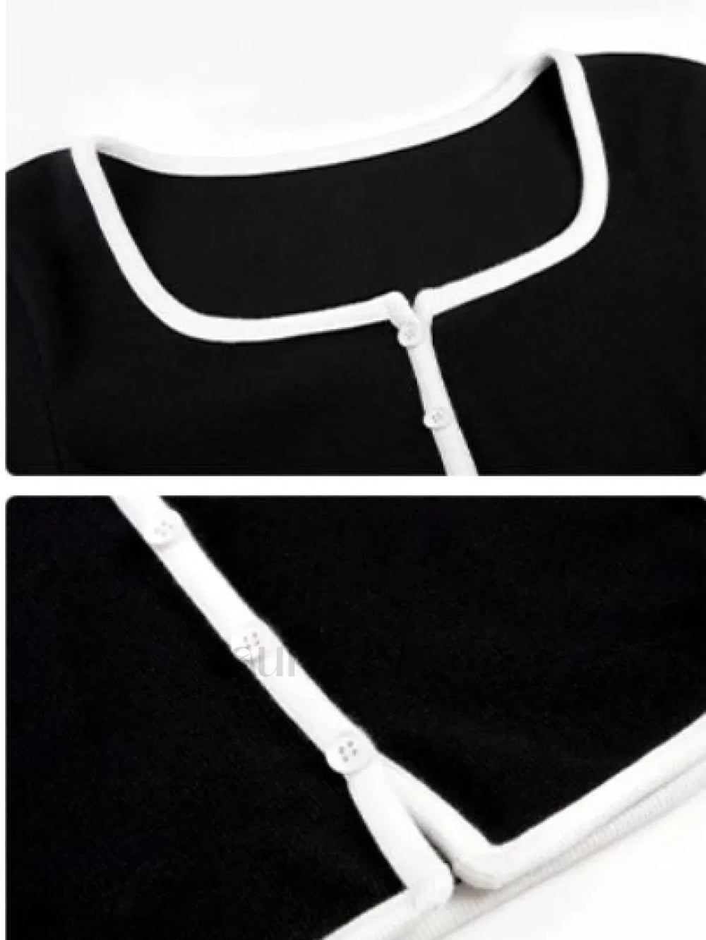 Square Neck Contrast Trim Long Sleeve Knit Shirt T Shirts