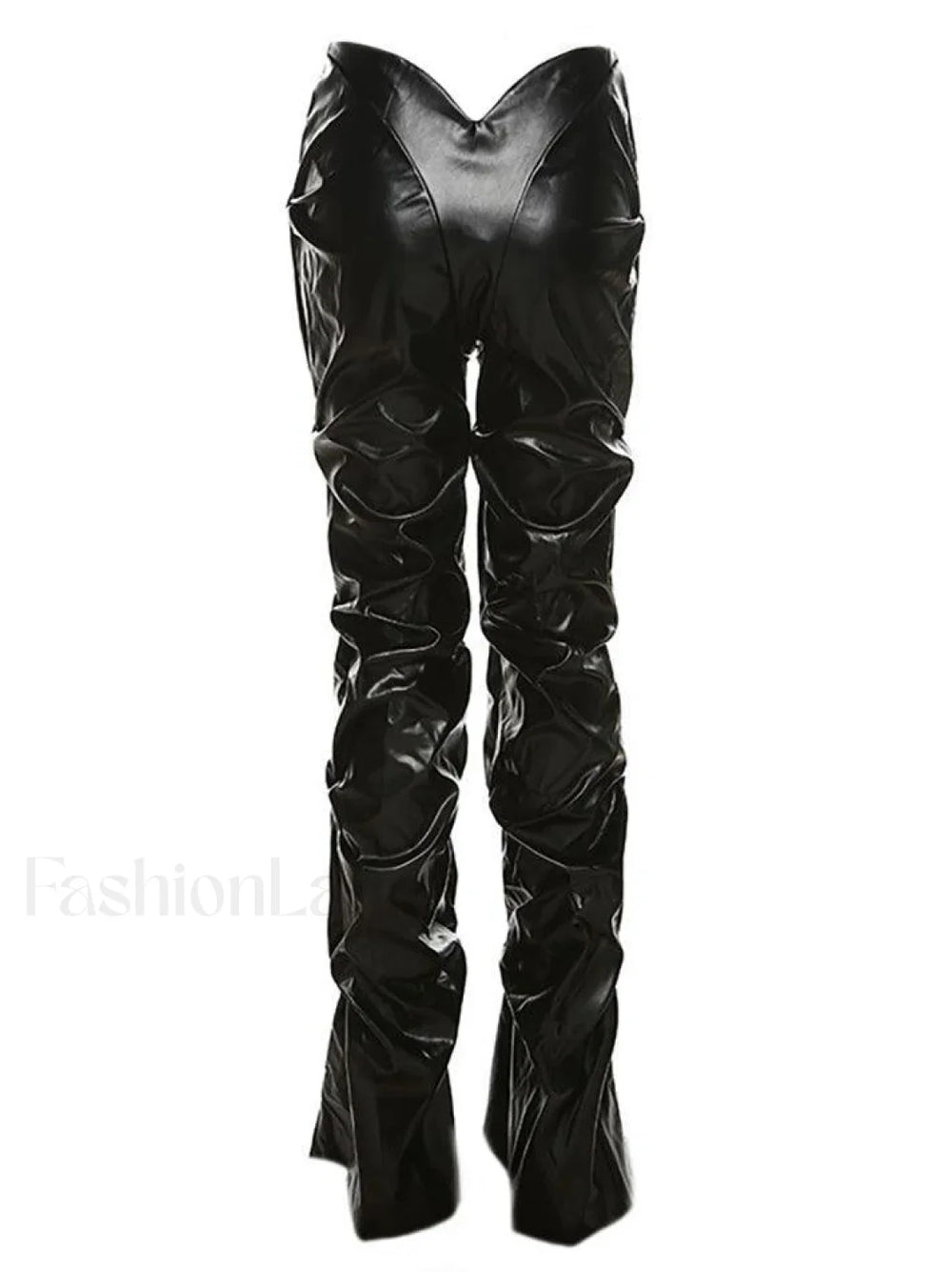 Stacked Low Waist Pu Pants Pants