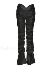 Stacked Low Waist Pu Pants Black / S Pants