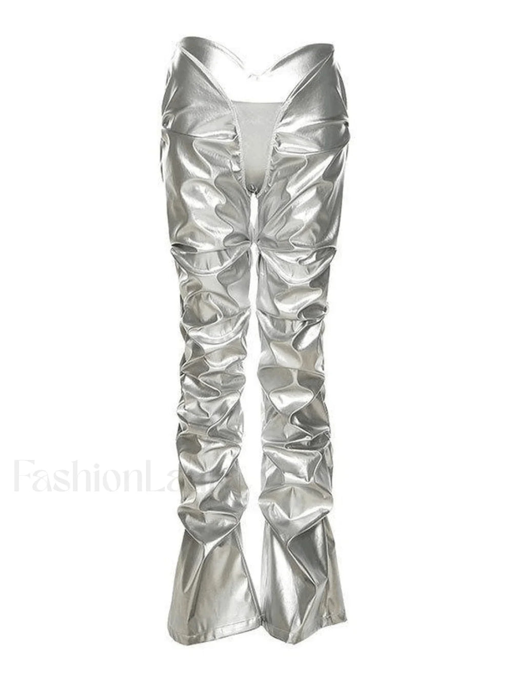Stacked Low Waist Pu Pants Silver / S Pants