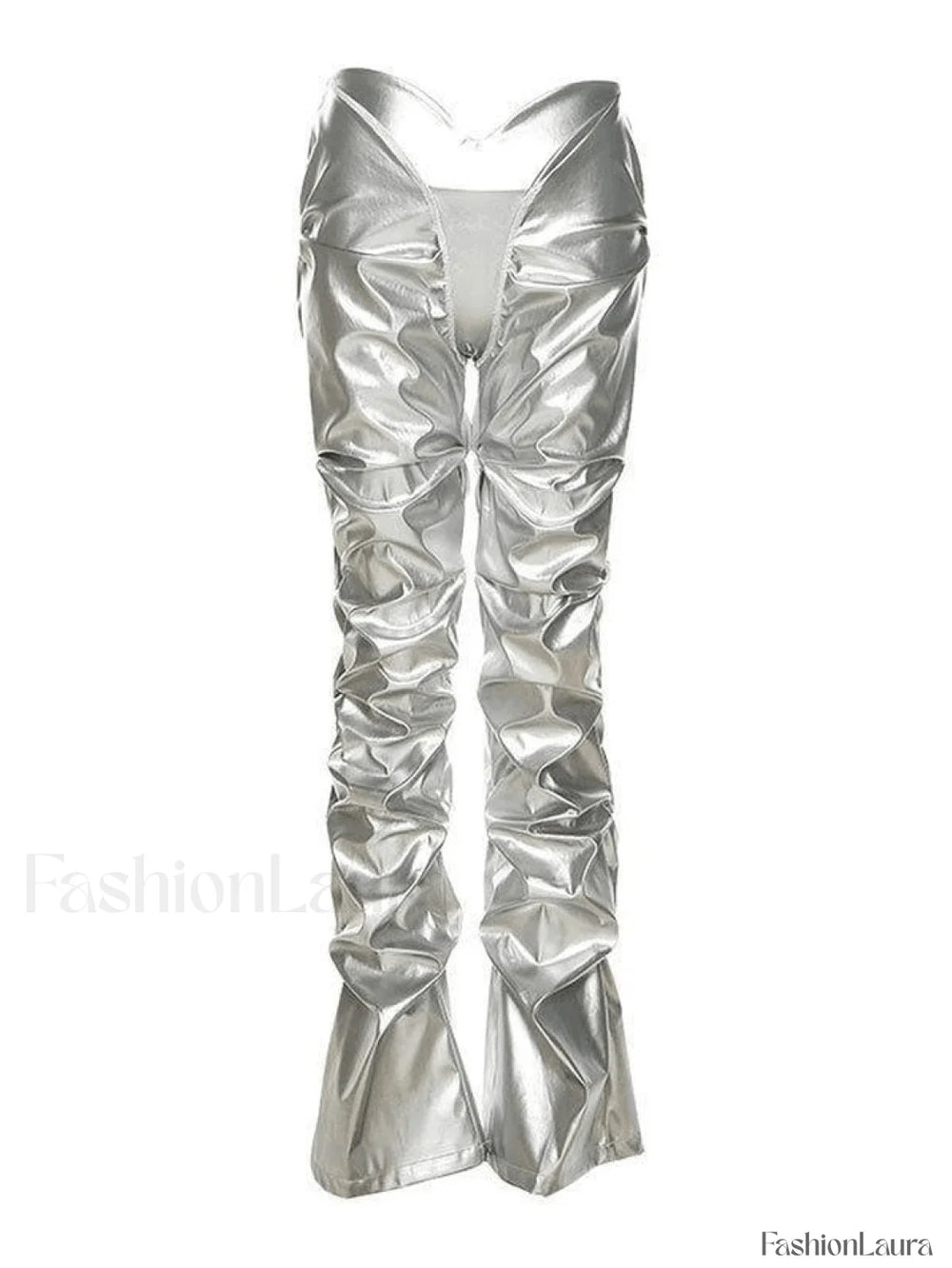 Stacked Low Waist Pu Pants Silver / S Pants