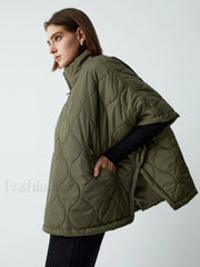Stand Collar Quilted Trendy Puffer Cape Coat Winter Coats