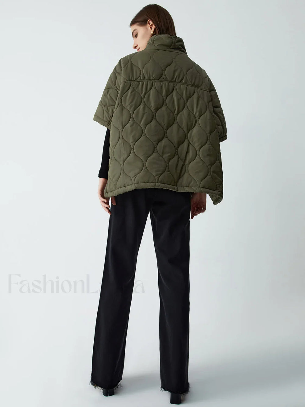Stand Collar Quilted Trendy Puffer Cape Coat Winter Coats