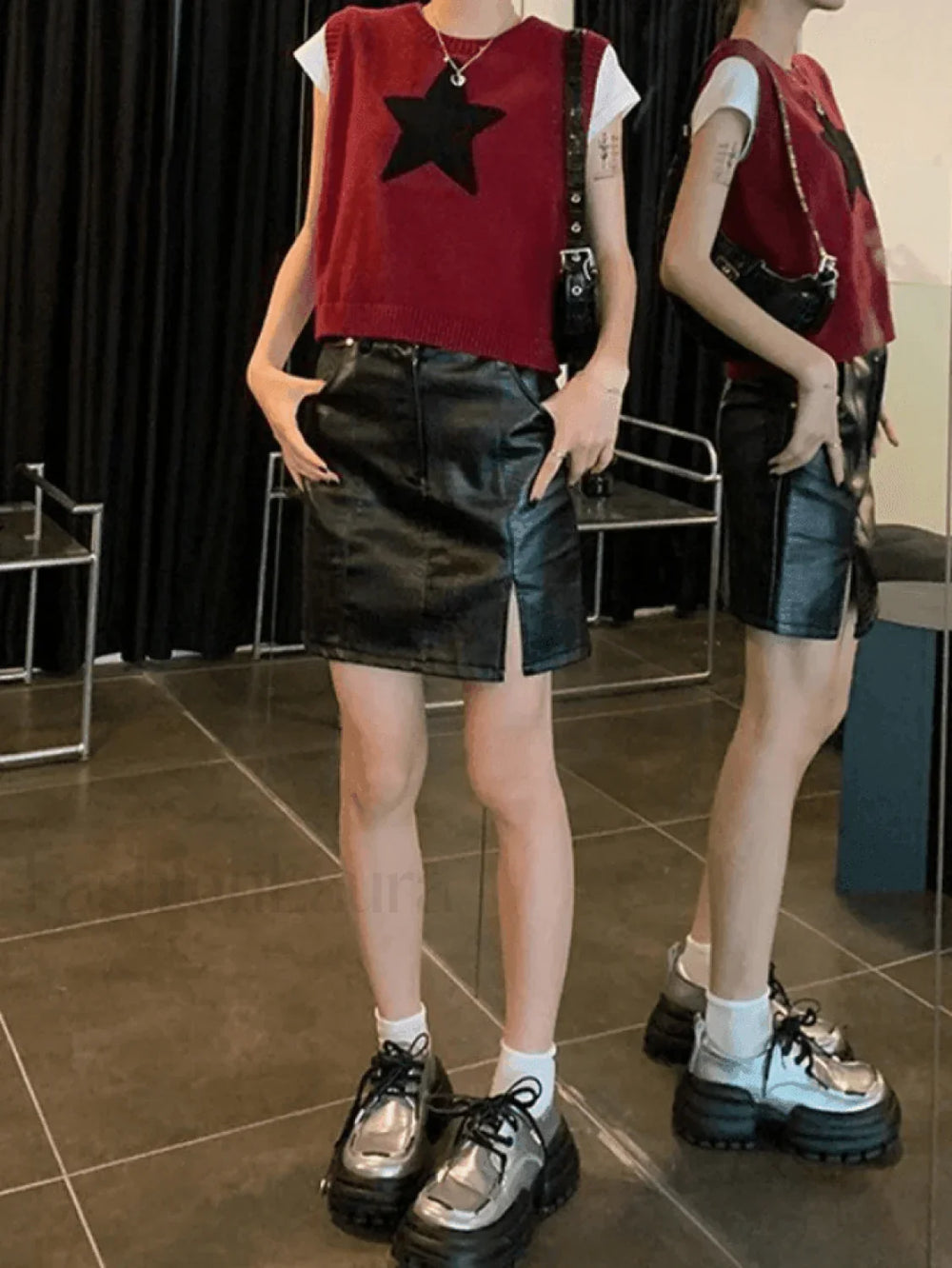 Star Jacquard Crew Neck Cropped Sweater Vest Sweaters