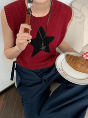 Star Jacquard Crew Neck Cropped Sweater Vest Sweaters
