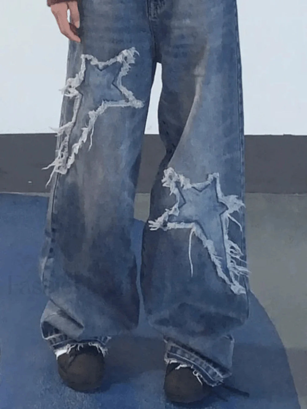 Star Patch Distressed Blue Boyfriend Jeans Jeans