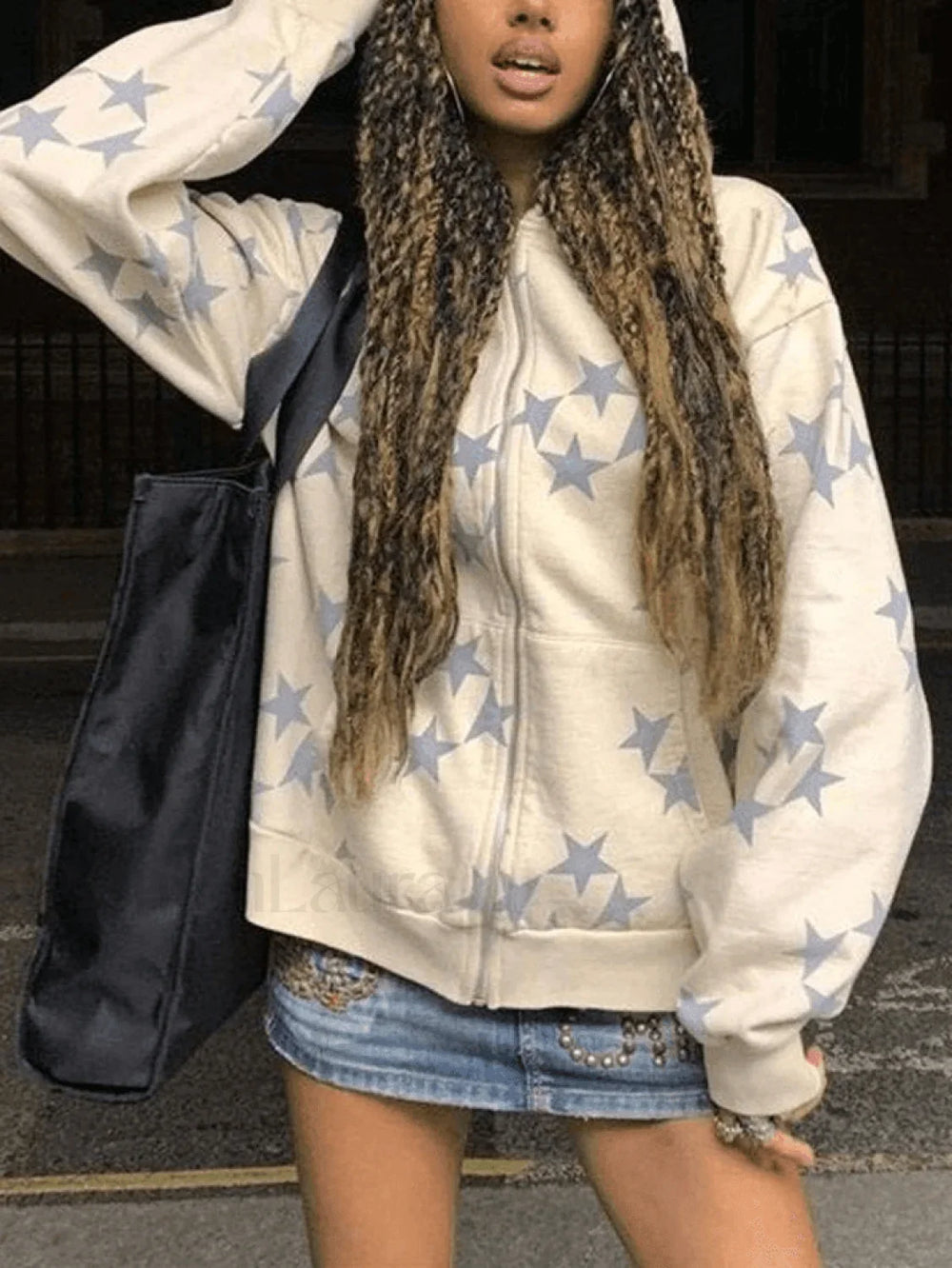 Star Print Zip Up Hoodie White / S Sweatshirts & Hoodies L