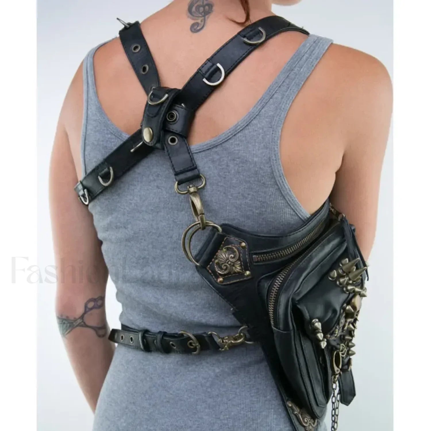 Steam Leg Fanny Belt Punk Messenger Mobile Waist Hip Phone Gothic Bag Black