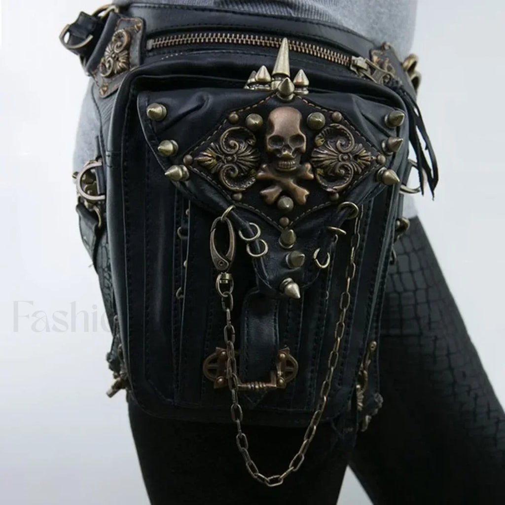 Steam Leg Fanny Belt Punk Messenger Mobile Waist Hip Phone Gothic Bag Black