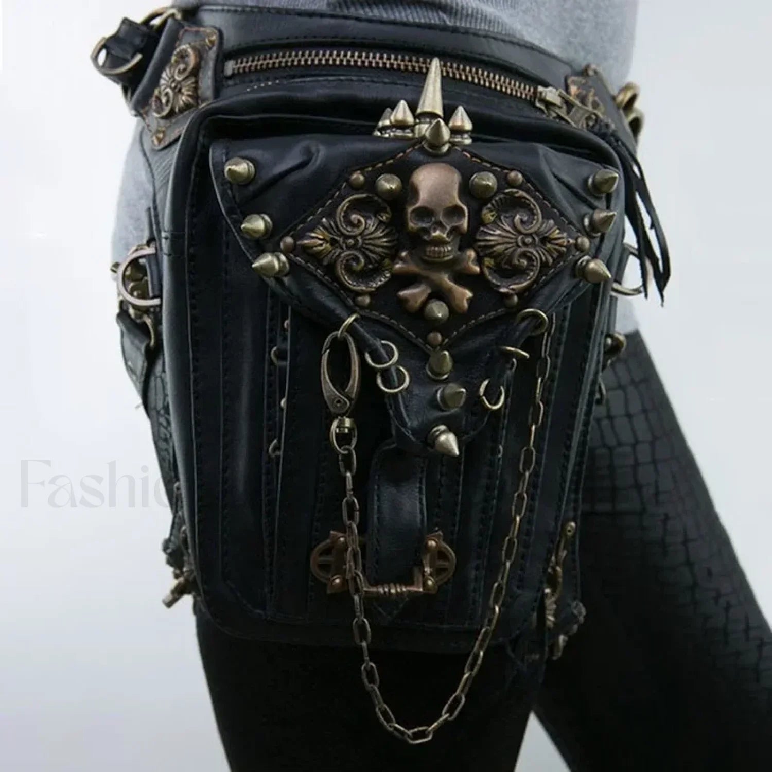 Steam Leg Fanny Belt Punk Messenger Mobile Waist Hip Phone Gothic Bag Black