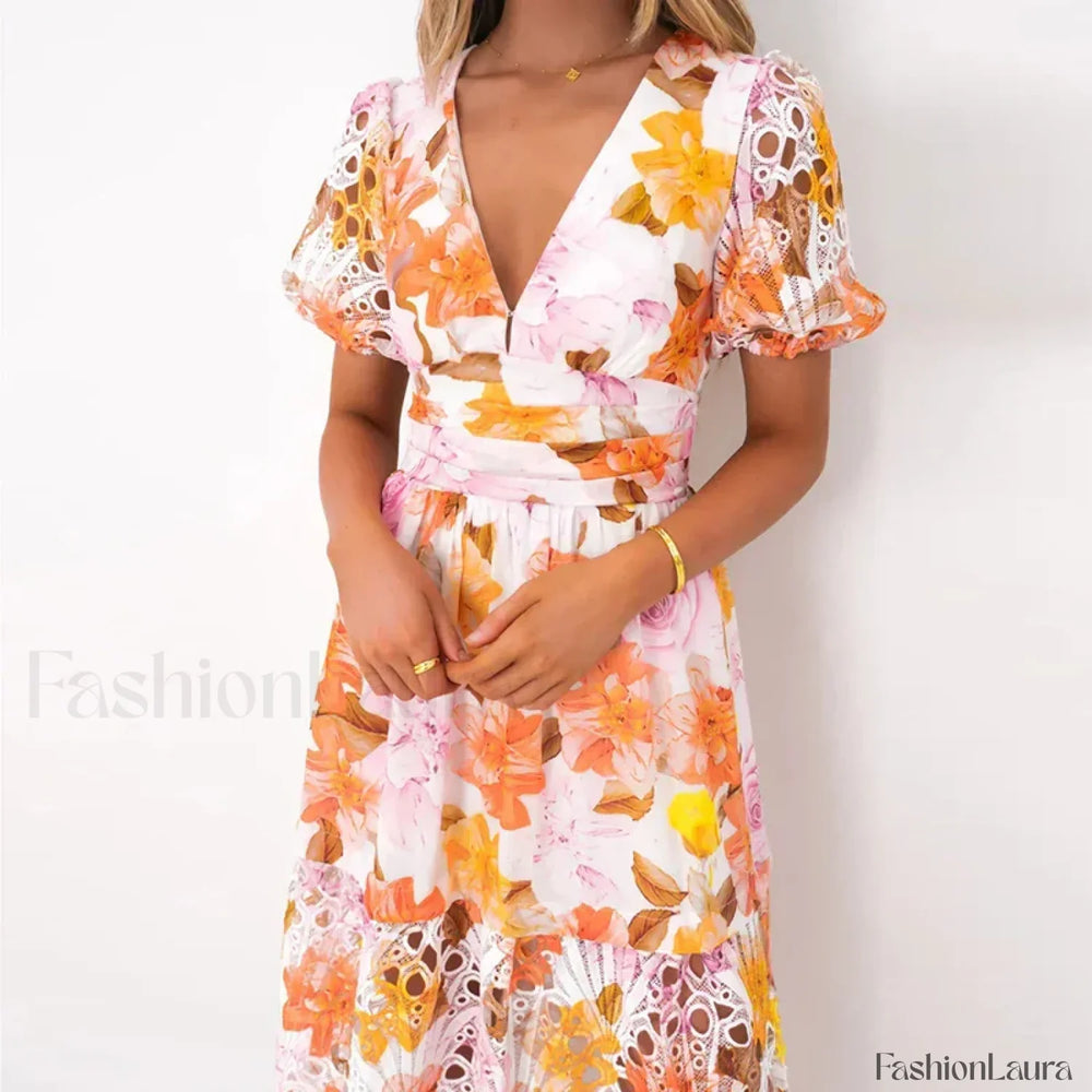 Stitched Waist Bohemian Floral Dress