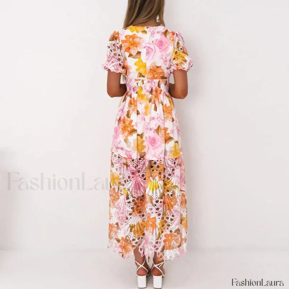 Stitched Waist Bohemian Floral Dress