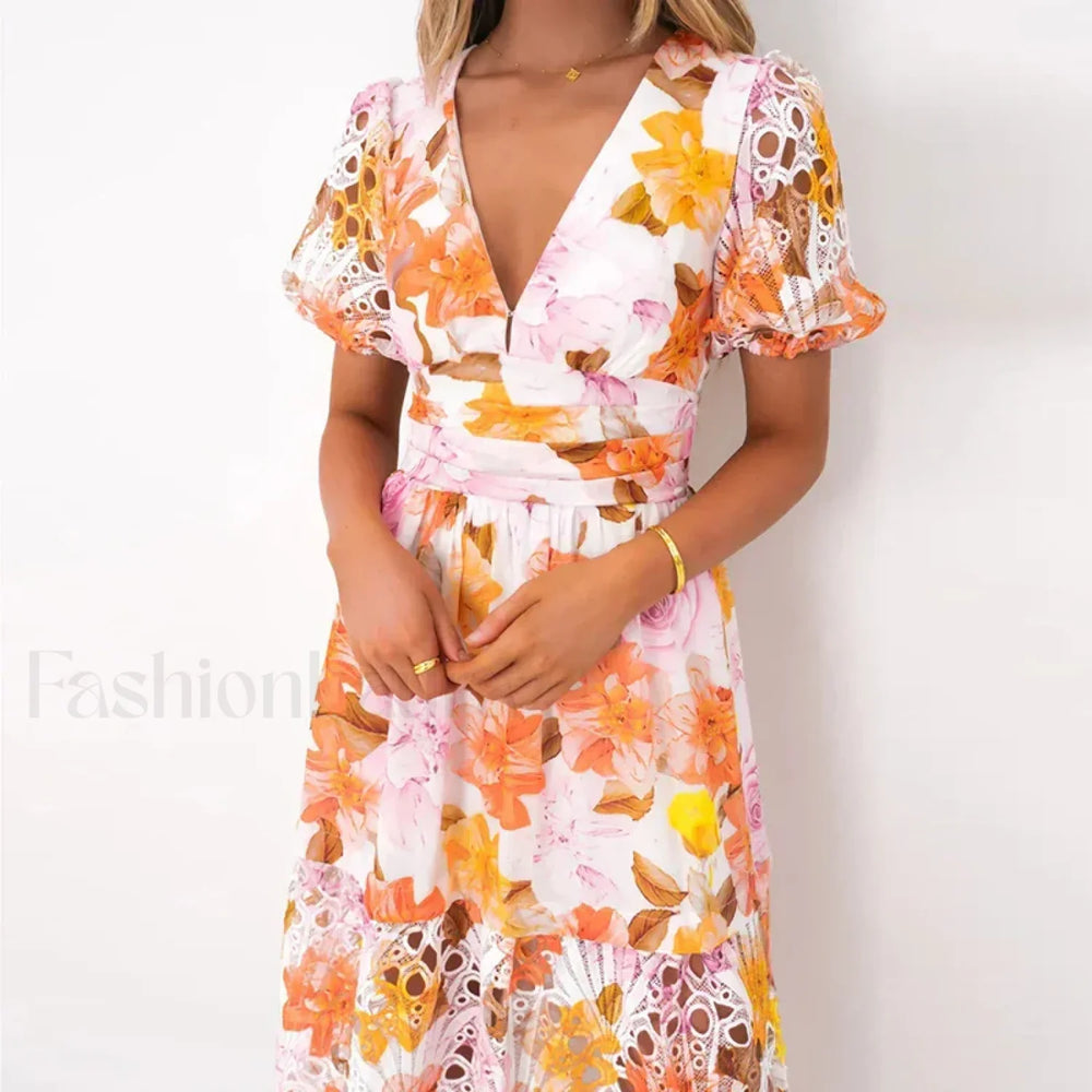 Stitched Waist Bohemian Floral Dress