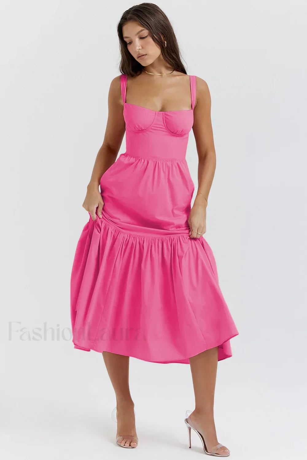 Strapless Bodycon Midi Floral Dress Rose Red / M