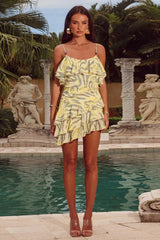 Strapless Floral Ruffled Vacation Mini Dress