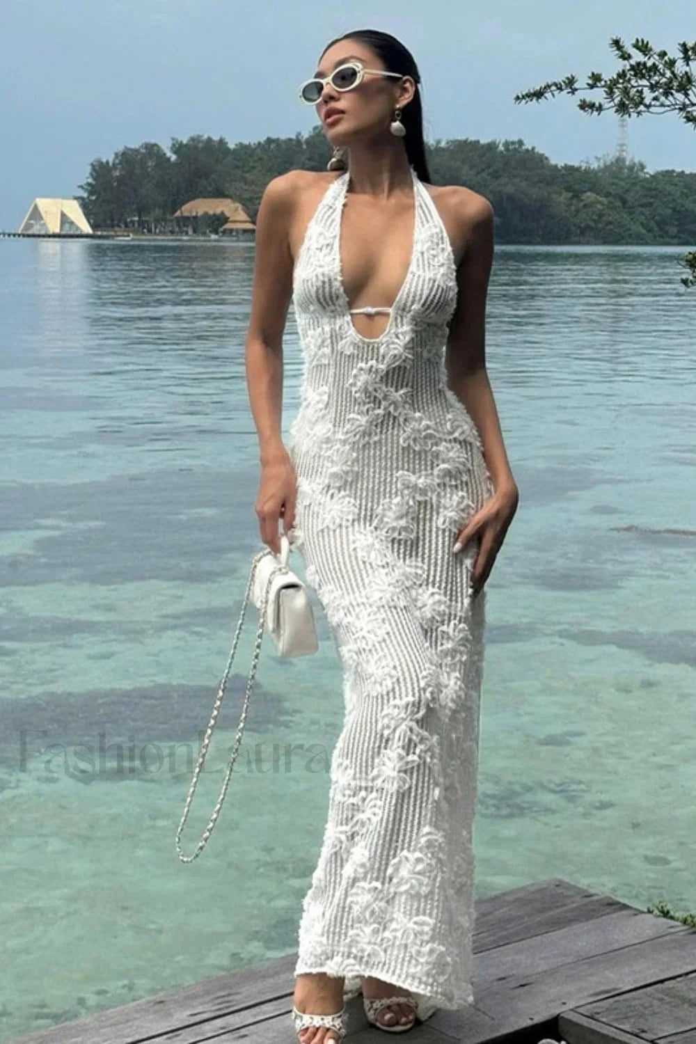 Strapless Jacquard Halter Bodycon Maxi Dress