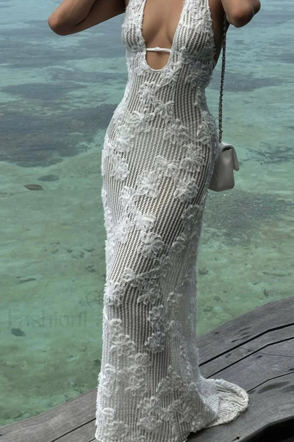 Strapless Jacquard Halter Bodycon Maxi Dress