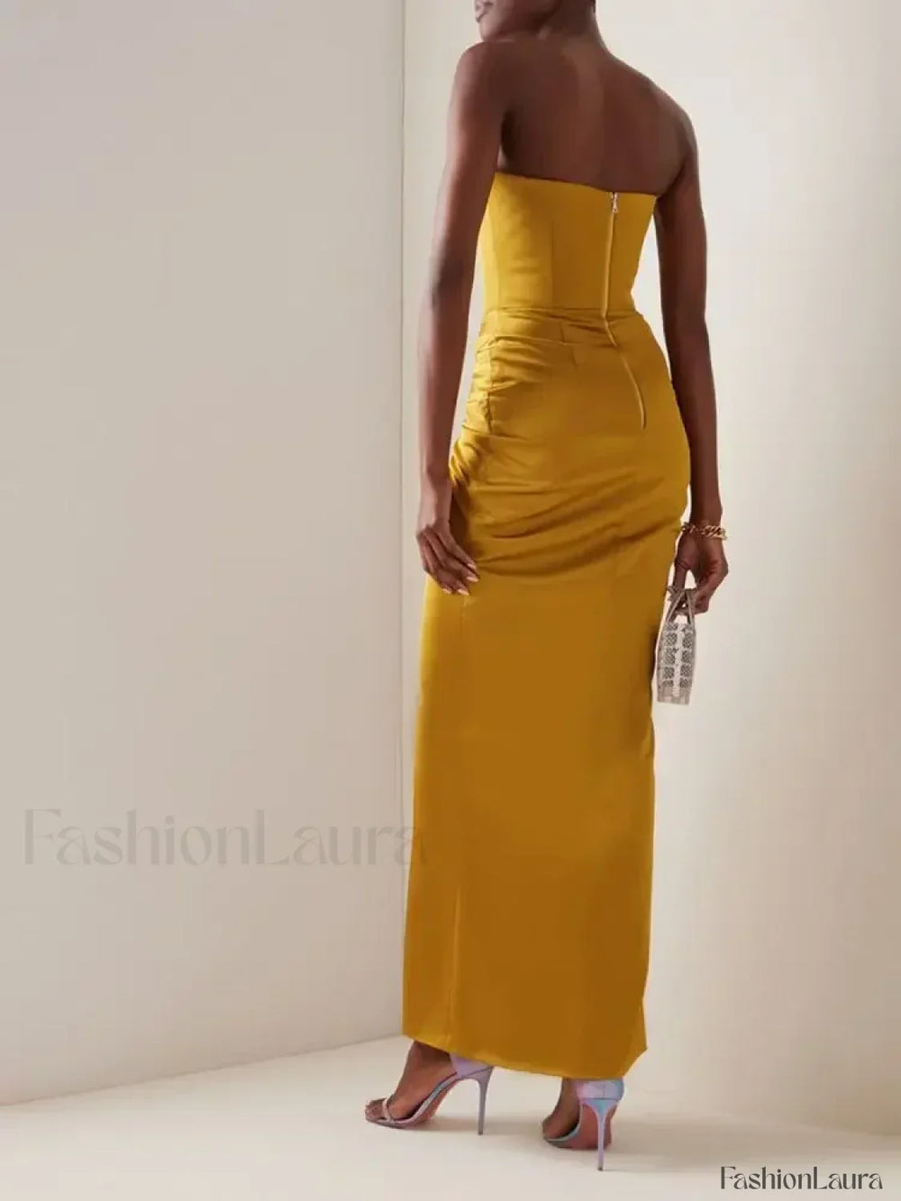 Strapless Pleated High Waist Maxi Dress