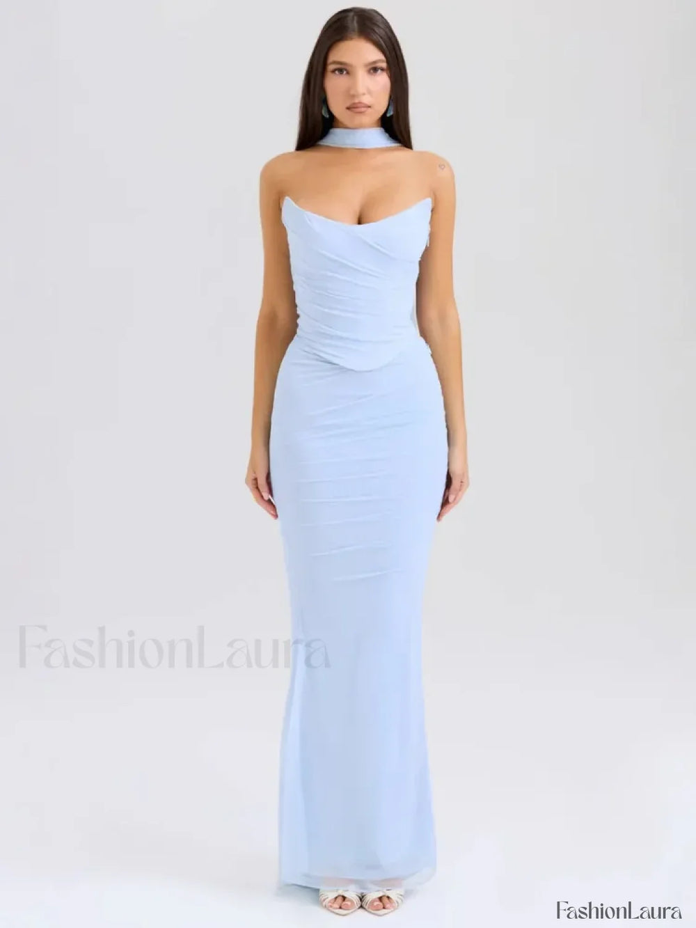 Strapless Skirt Two Piece Maxi Dress Blue / XS