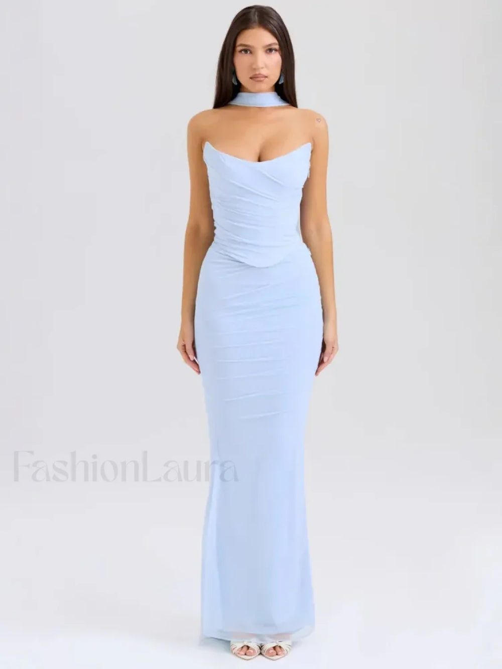 Strapless Skirt Two Piece Maxi Dress Blue / XS