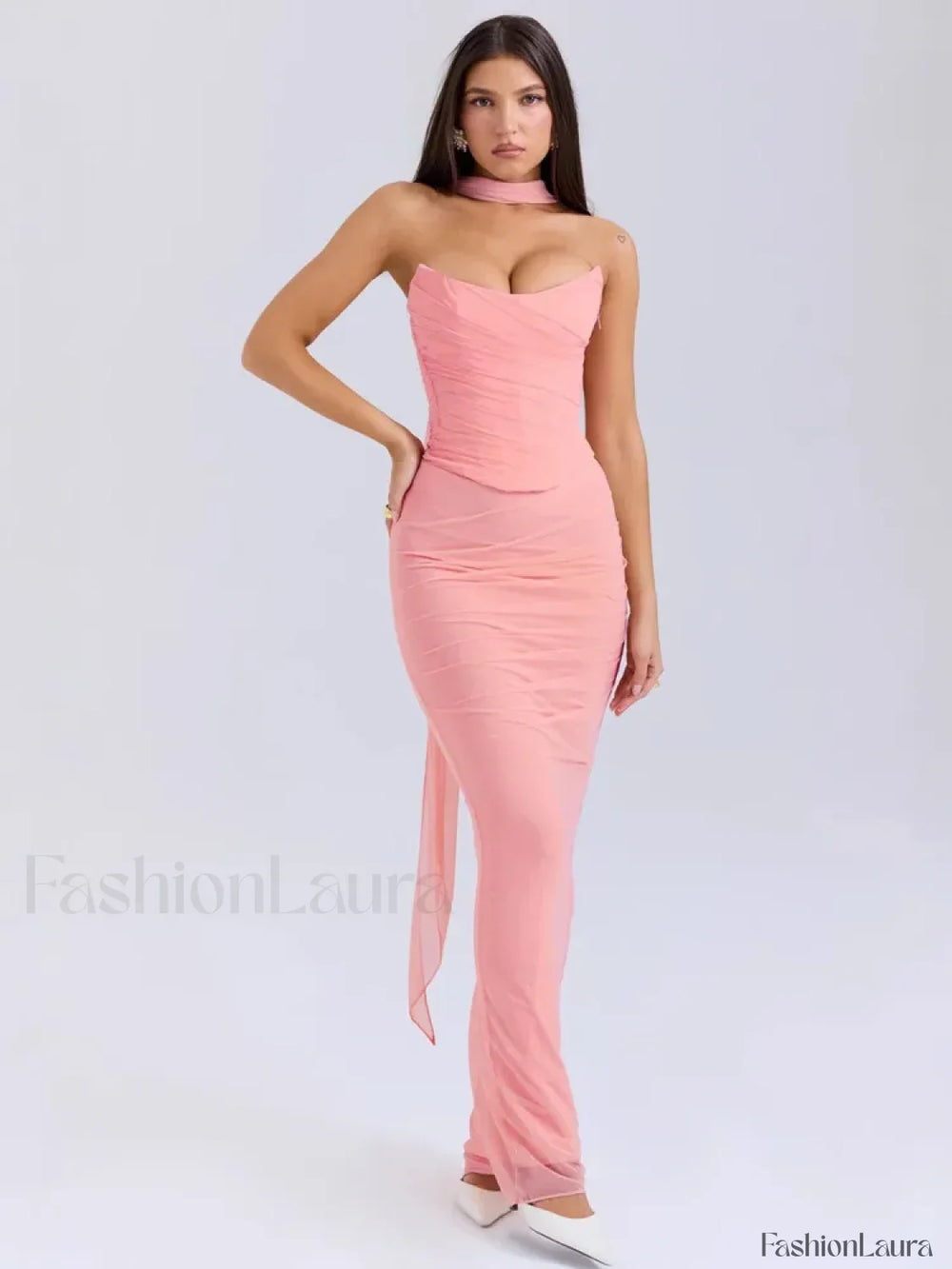 Strapless Skirt Two Piece Maxi Dress Pink / XS