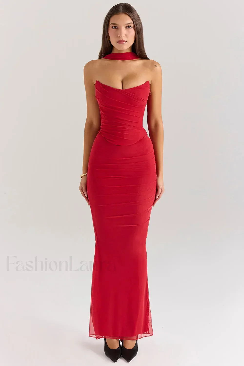 Strapless Skirt Two Piece Maxi Dress Red / XS