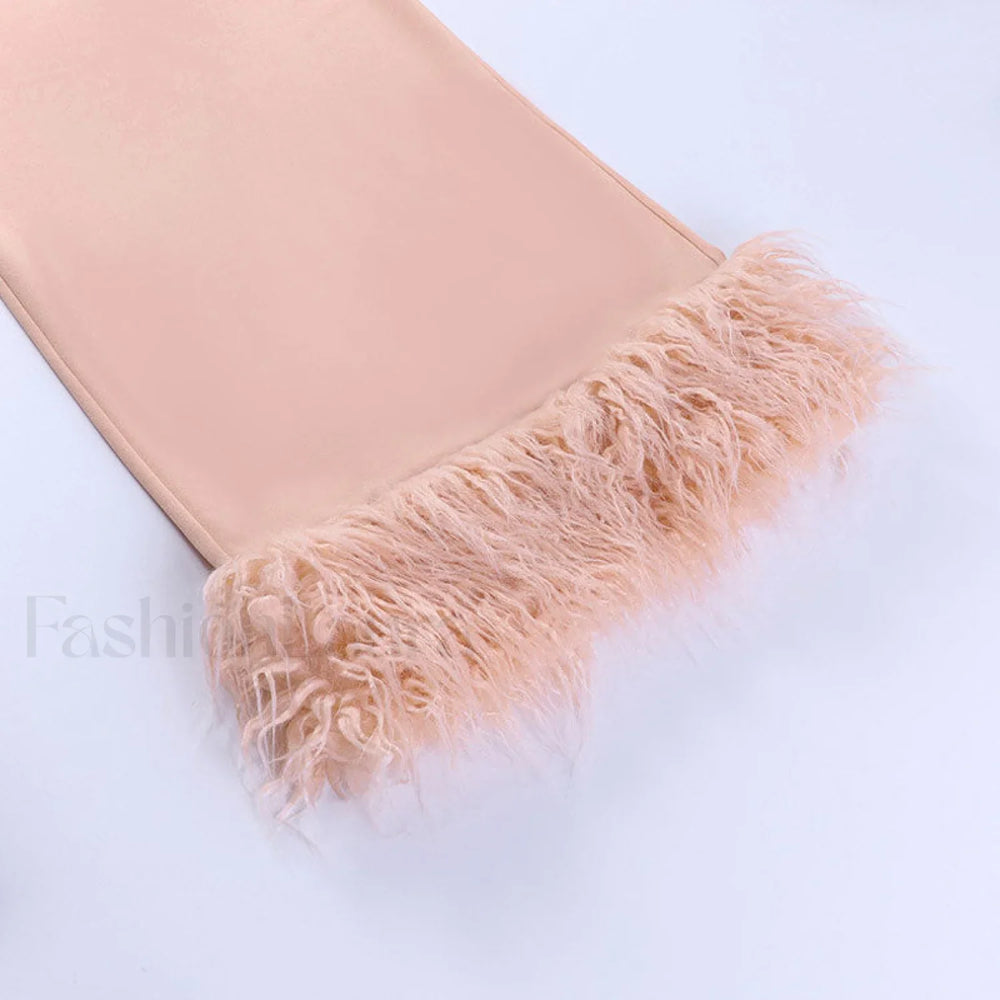 Strapless Slit Bodycon Cocktail Midi Dress Pink Party Dresses L