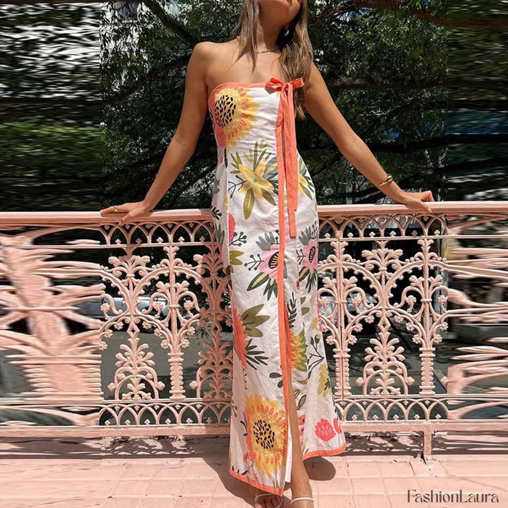 Strapless Split Floral Dress 01 Print / S