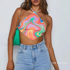 Strappy Abstract Print Crop Top