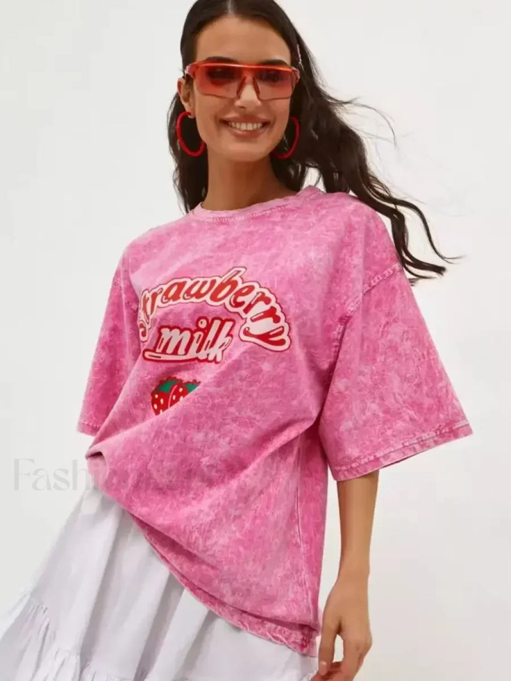 Strawberry Rose Red Print Oversized T Shirt