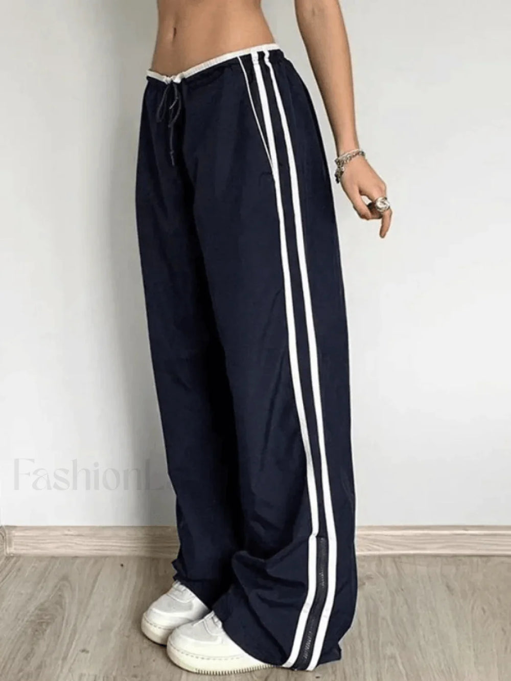 Street Ribbon Contrast Color Wide Leg Pants Pants