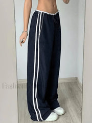 Street Ribbon Contrast Color Wide Leg Pants Pants