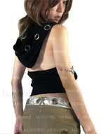 Streetwear Hooded Crop Gothic Grunge Cross Dark Vest Alt Cyberpunk Top