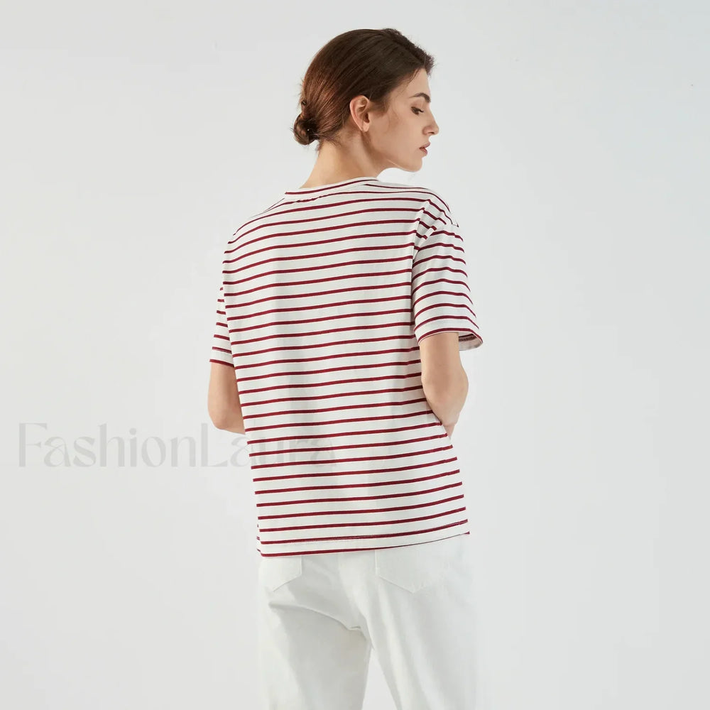 Stripe Cotton Crop Top Casual T Shirt