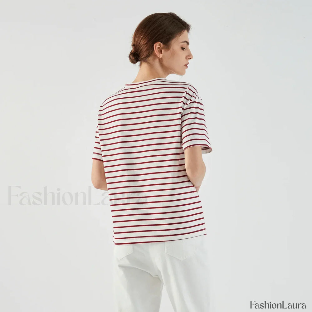 Stripe Cotton Crop Top Casual T Shirt