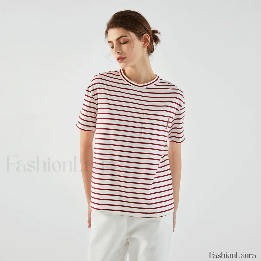 Stripe Cotton Crop Top Casual T Shirt
