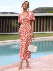 Stripe Pattern Cutout Long Dress Dresses