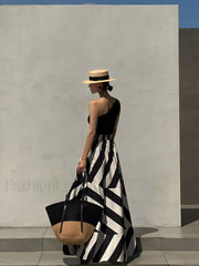 Stripe Print Graceful Long Skirt Skirts