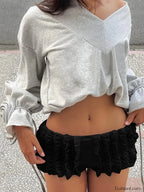 Stripe Splice Patchwork Solid Concise Ruched Low Waist Short