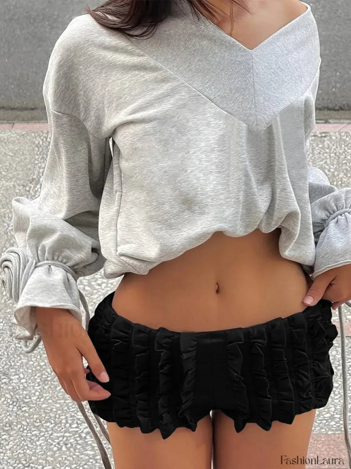 Stripe Splice Patchwork Solid Concise Ruched Low Waist Short