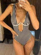 Striped Backless Fashion One Piece