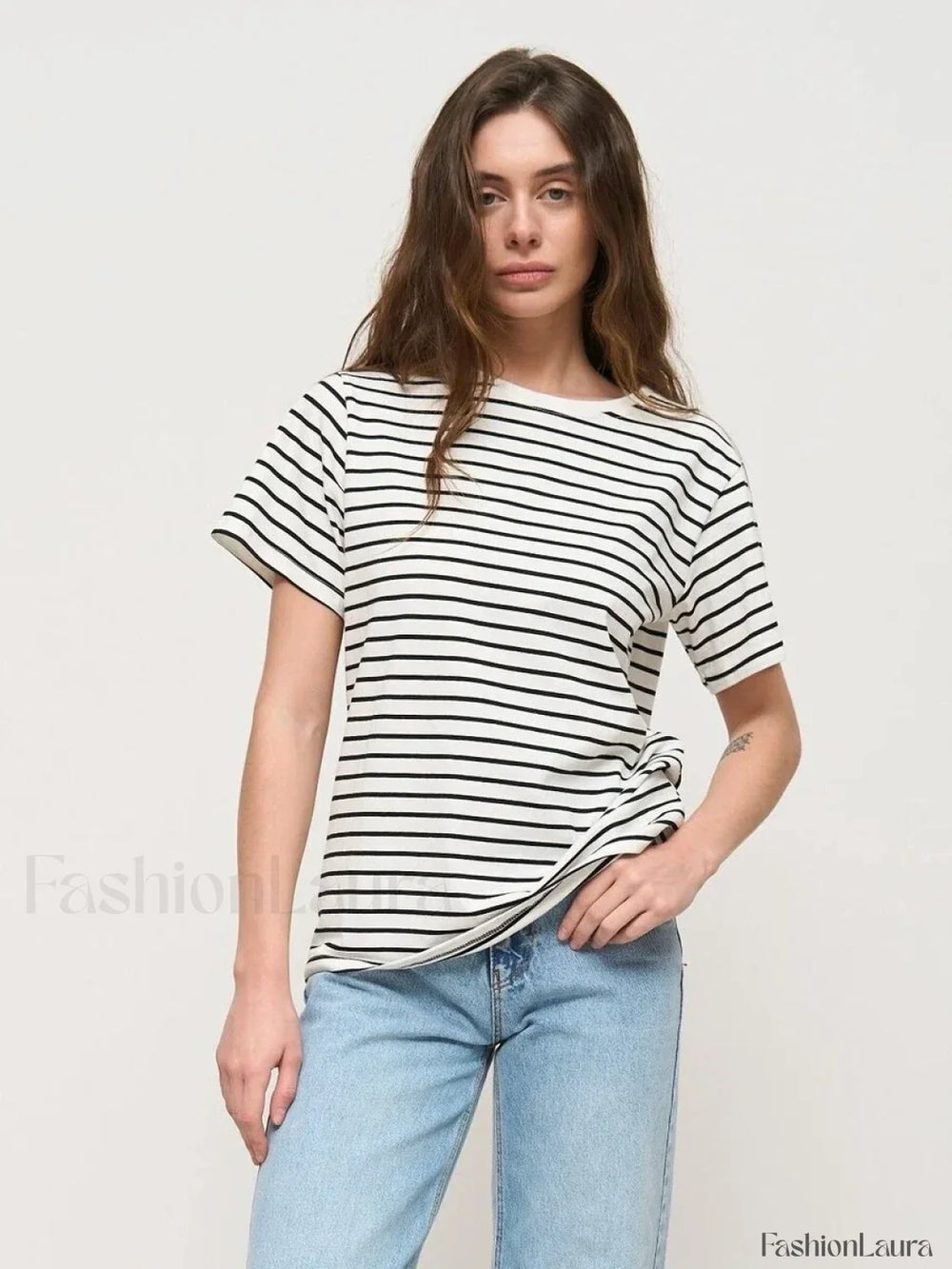 Striped Cotton Knitted Casual T Shirt