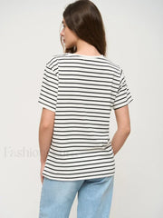 Striped Cotton Knitted Casual T Shirt