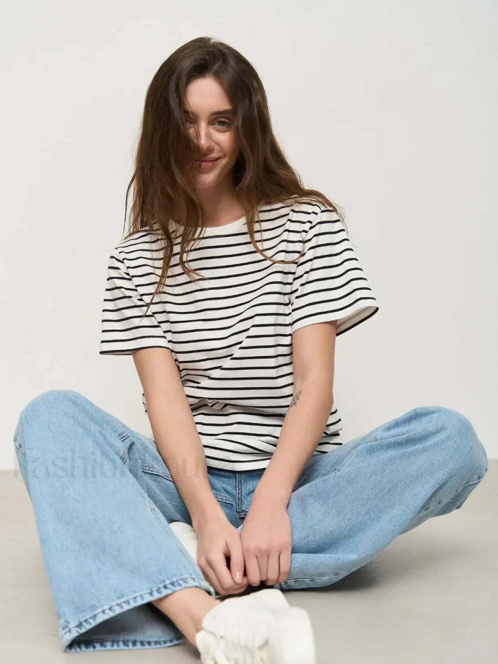 Striped Cotton Knitted Casual T Shirt Black / S