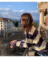 Striped Crew Neck Knit Sweater Sweaters