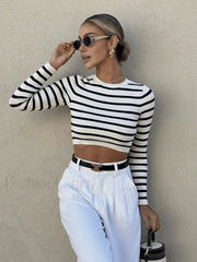 Striped Crop Bodycon Knit Top Knit Tops