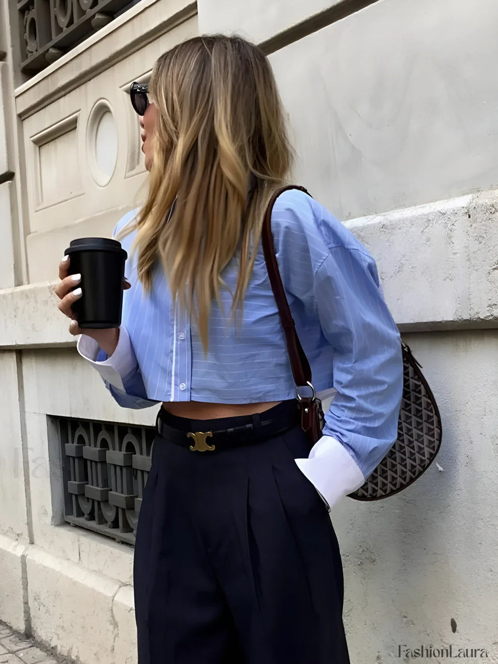 Striped Cropped Graceful Patchwork Shirt Bluewhite / XS Shirts